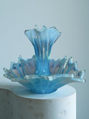 Fostoria Heirloom Blue Opalescent Large Epergne Excellent 1959-61